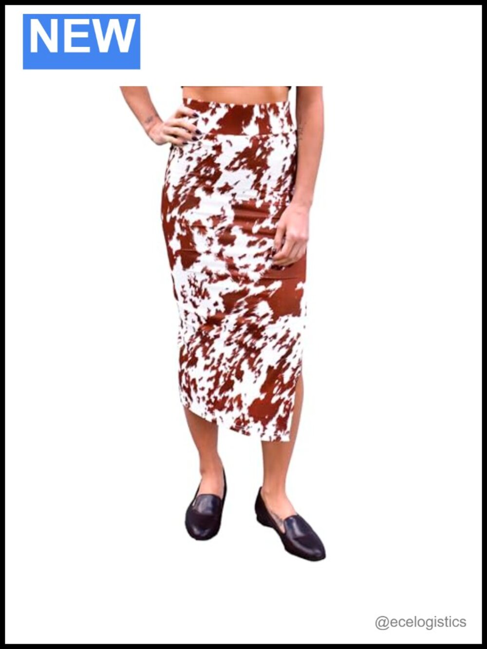 High Waisted Bodycon Pencil Midi Skirt with Slit Stretch Knit